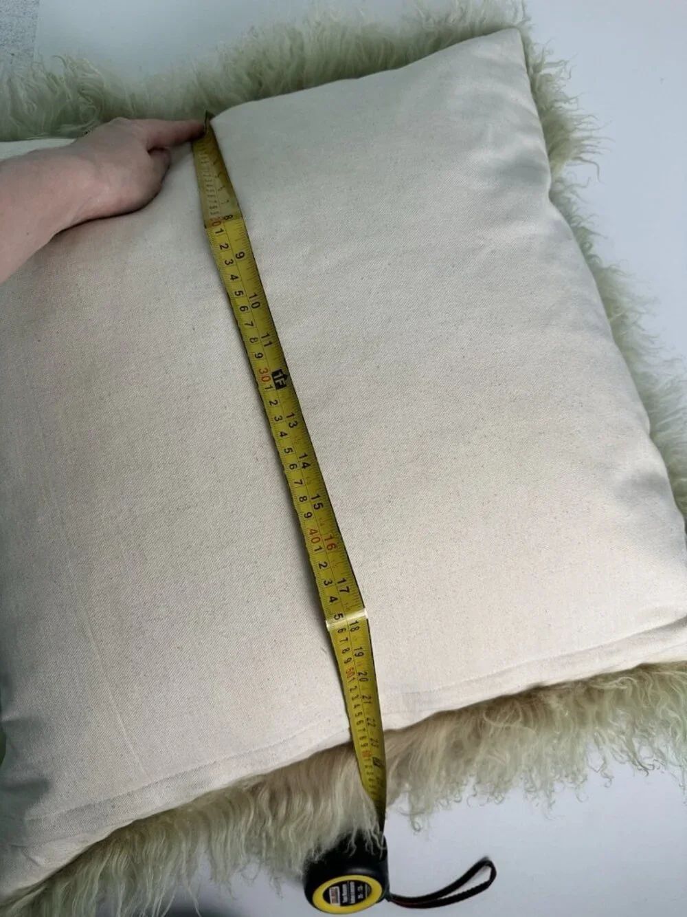 West Elm Mongolian Lamb Pillow Cover With Filling Cream Greenish 24”x24”